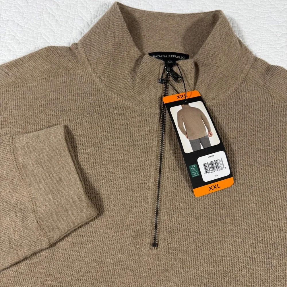 NWT Banana Republic‎ Mens XXL Tan Quarter Zip Pullover Sweater Cotton Blend LS